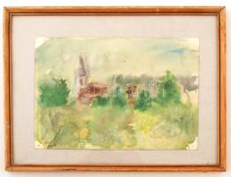 Bánáti jelzéssel: Templom torony. Akvarell, papír, üvegezett keretben, 17×24 cm