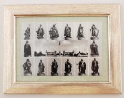 Millenniumi emlékmű Zala György által készített szobrait ábrázoló fotólap üvegezett keretben, fotó 1...