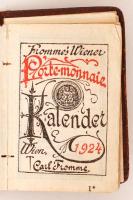1924 Fromme's Wiener Porte-monnaie Kalender, kisméretű, gobelin-betétes tárcanaptár, kissé kopo...