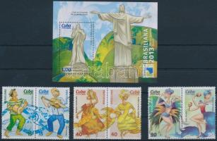 Nemzetközi bélyegkiállítás, BRASILIANA sor párokban + blokk, International Stamp Echibition, BRASILIANA set pairs