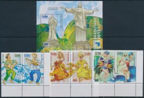 International Stamp Exhibition, BRASILIANA set in pairs + block, Nemzetközi bélyegkiállítás, BRASILIANA sor párokban + blokk