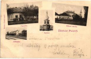 Piski, Vasútállomás, piactér, Müller József kereskedése; kiadja Müller József / railway station, market place with shop (EB)