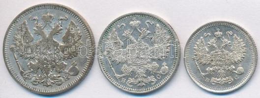 Orosz Birodalom 1912. 20k Ag + 1915. 10k Ag + 1916. 15k Ag T:2,2-
Russian Empire 1912. 20 Kopeks Ag...