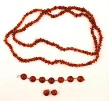 Borostyán nyaklánc karkötővel, fülbevalóval