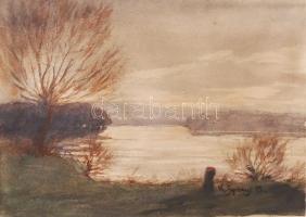 Spányi jelzéssel: Folyópart. Akvarell, papír, keretben, 19×27 cm