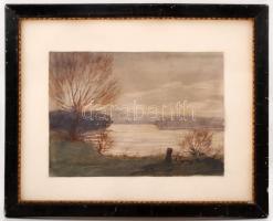 Spányi jelzéssel: Folyópart. Akvarell, papír, keretben, 19×27 cm
