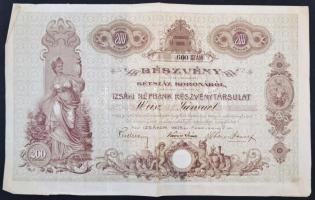Izsák 1905. Izsáki Népbank Részvénytársulat részvénye 200K-ról szelvényekkel T:III Hungary / Izsák 1905. Peoples Bank of Izsák Company Ltd. share about 200 Korona with coupons C:F