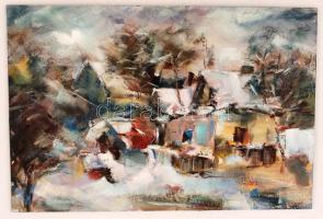 Jelzés nélkül: Téli falu. Olaj, farost, 20×30 cm