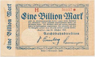 Németország / Weimari Köztársaság / Birodalmi Vasút / Kassel 1923. 1 billió Mark T:I- Germany / Weimar Republic / Reichsbahndirektion / Cassel 1923. 1 Billion Mark C:AU