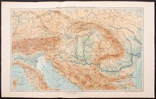 cca 1900 Magyarország és Ausztria 2db térkép, Politikai átnézet és a fő közlekedési utak ill., hegy ...