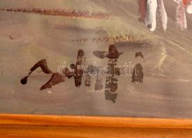 Bánfi József (1936-): Vitorlások a kikötőben. Olaj, karton, jelzett, üvegezett keretben, 23×33 cm