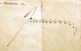 1942 Reményi-Schneller Lajos (1892-1946) pénzügyminiszter aláírása gépelt postatakarékpénztári kinev...