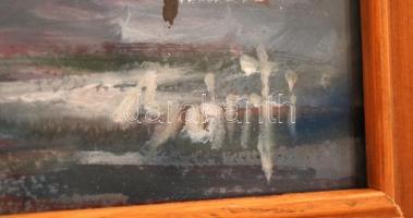 Bánfi József (1936-): Vitorlások a Balatonon. Olaj, karton, jelzett, üvegezett keretben, 23×33 cm