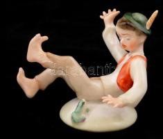 Herendi békás fiú, kézzel festett, jelzett, hibátlan, 8×10 cm