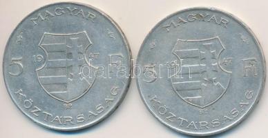 1947. 5Ft Ag "Kossuth" (2x) T:2-,3