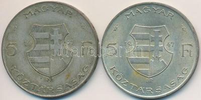 1947. 5Ft Ag "Kossuth" (2x) T:2-,3
