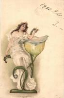 Art Nouveau postcard, floral lady Meissner & Buch; A. Sockl Vienne Serie VI. No. 30 litho