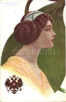 Russian lady, coat of arms, liberty propaganda card, F. & C. M. 1024. s: M. Fracchia