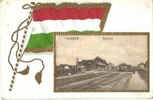 Pragersko, Pragerhof; Bahnhof, Verlag Amalie Churfürst / railway station, Hungarian flag Emb.
