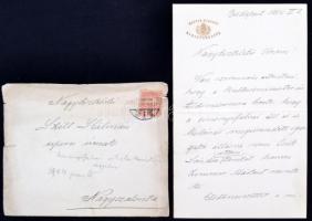 1904 TIsza István miniszterelnök saját kézzel írt levele miniszterelnöki fejléces levélpapírján a nagyszalontai esperesnek, Arany János vejének