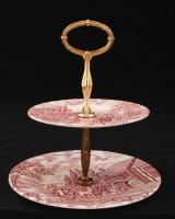 Myott Royal Mail porcelán kínáló réz szerelékkel, levonóképes, jelzett, a felső réz fogantyú későbbi pótlás, m: 25 cm