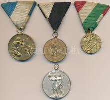 4db klf sportérem, közte Sződy Szilárd (1878-1939) 1937. "Magyar Főiskolai Sportegyletek Egyesülése 1907 / Bajnoki Érem - Céllövő Pisztoly Cs. I. 1936/37." ezüstözött Br díjérem füllel (40mm), 1937. "Turul Szövetség 1937. X. 22-24." aranyozott fém díjérem mellszalagon (29mm) T:2,2-
