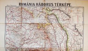 1915 Rómánia Hadi Térképe (71x74cm, Magyar Földrajzi Társaság) kisebb szakadásokkal