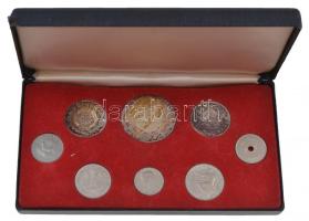 1967. 2f + 5f + 10f + 20f + 50f + 1Ft Ag + 2Ft Ag + 5Ft Ag, fiktív veret "Kabinet sor" eredeti dísztokban! T:P patina Hungary 1967. 2 Fillér + 5 Fillér + 10 Fillér + 20 Fillér + 50 Fillér + 1 Forint Ag + 2 Forint Ag + 5 Forint Ag "Cabinet set" in original box! C:P patina Adamo FO3