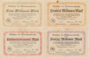 Németország / Weimari Köztársaság / Untertaunuskreises 1923. 500.000M + 10.000.000M + 50.000.000M + 100.000.000M T:III Germany / Weimar Republic / Untertaunuskreises 1923. 500.000 Mark + 10.000.000 Mark + 50.000.000 Mark + 100.000.000 Mark C:F