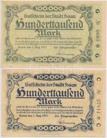 Németország / Weimari Köztársaság / Gartenstadt-Haan 1923. 100.000M (2xklf) T:III Germany / Weimar Republic / Gartenstadt-Haan 1923. 100.000 Mark (2xdiff) C:F