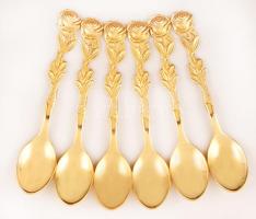6 db aranyozott rostfrei mokkáskanál, jelzett, h:9,5 cm