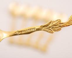 6 db aranyozott rostfrei mokkáskanál, jelzett, h:9,5 cm