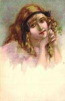 Italian art postcard, Lady, Ars Parva 418-3., artist signed