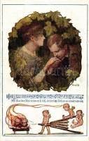 German romantic art postcard, music sheet, Deutscher Schulverein Karte Nr. 906. s: Schütz (vágott / cut)