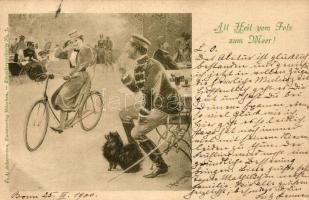 All Heil vom Fels zum Meer / Lady on bicycle, F. A. Ackermann Künstlerpostkarte No. 7. s: J. Mukarovsky (EB)