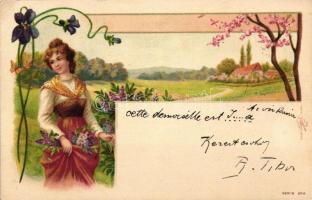 Spring lady, Art Nouveau, Kopäl Serie 198. litho (EK)