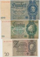 Németország / Weimari Köztársaság 1929. 10M + 20M + Német 3. Birodalom 1933. 50M + 1935. 100M T:II-(csak egy db),III Germany / Weimar Republic 1929. 10 Reichsmark + 20 Reichsmark + German Third Reich 1933. 50 Reichsmark + 1935. 100 Reichsmark C:VF(only one pc),F