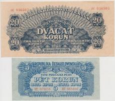 Csehszlovákia 1944. 1K (2x) egyik "SPECIMEN" perforációval + 5K + 20K + 100K + 500K T:I-,I...