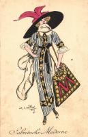 Sabretache Moderne / turn of the century fashion, French art postcard s: Ch. Naillod