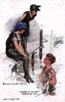 Dangers of the Deep / Romantic postcard, Reinthal & Newman No. 772. s: Harrison Fisher