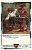 German art postcard, beer, music sheet, Deutscher Schulverein Karte Nr. 377. (EK)