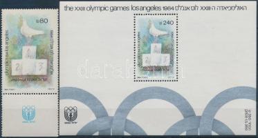 Los Angeles Summer Olympics stamp with tab + block, Nyári Olimpiai, Los Angeles tabos bélyeg + blokk