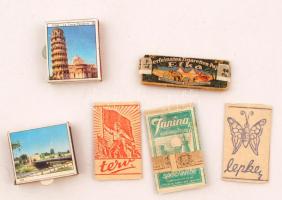 4 db különböző bontott cigarettapapír, 2 doboz bontott gyufával