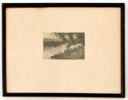 Láng Rudolf (1904-1991): Floriansmühle München. Rézkarc, papír, jelzett, üvegezett keretben, 9×14 cm