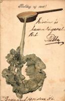 Silvester Orakel / New Year, B.K.W.I. 3002-5. Emb. litho (magyar felirattal) s: M. Raschka, Raphael Kirchner (EK)