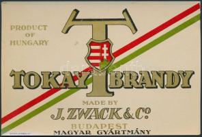 cca 1946-49 Tokay Brandy , J.  Zwack, Budapest, címke, 9x13cm