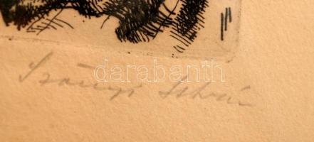 Szőnyi István (1894-1960): Szántás 1925. Rézkarc, papír, jelzett, üvegezett keretben, 8×9,5 cm