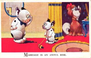 Marriage is an awful risk; Valentine's Bonzo postcard 3502. s: G. E. Studdy
