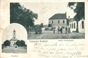 Jókút, Kutti, Kúty; Steiner vendégfogadó, templom / restaurant, church