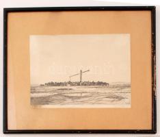 Zádor István (1882-1963): Gémeskút. Rézkarc, papír, sérült, üvegezett keretben, 25×33 cm